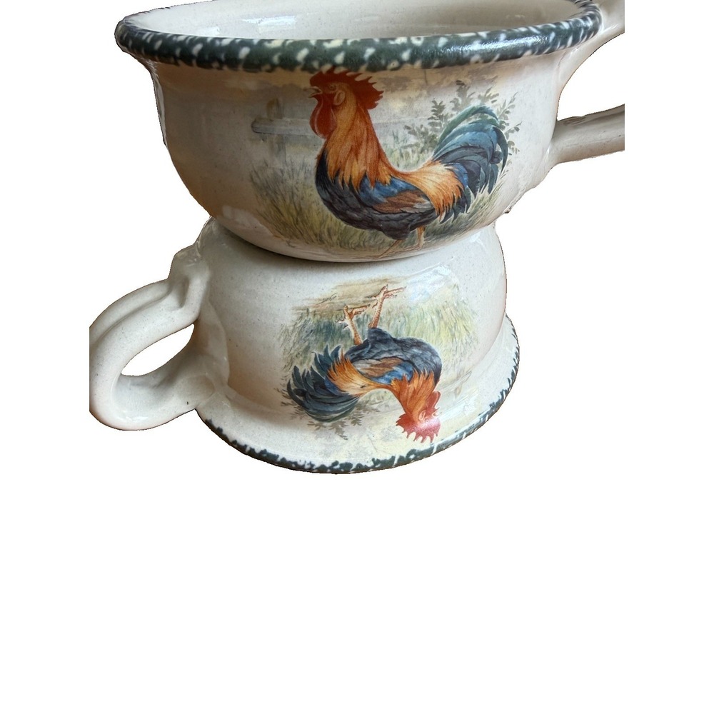 Vintage 1999 Home & Garden Party Rooster Stoneware Bean Pot Bowl Made In USA